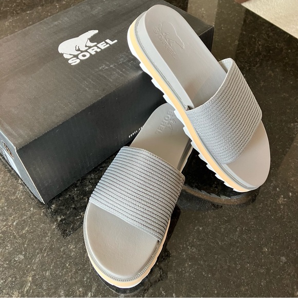 New Sorel Roaming Easy Slide Sandals, Casual Stretch Grey Slides, Athleisure - Picture 4 of 12